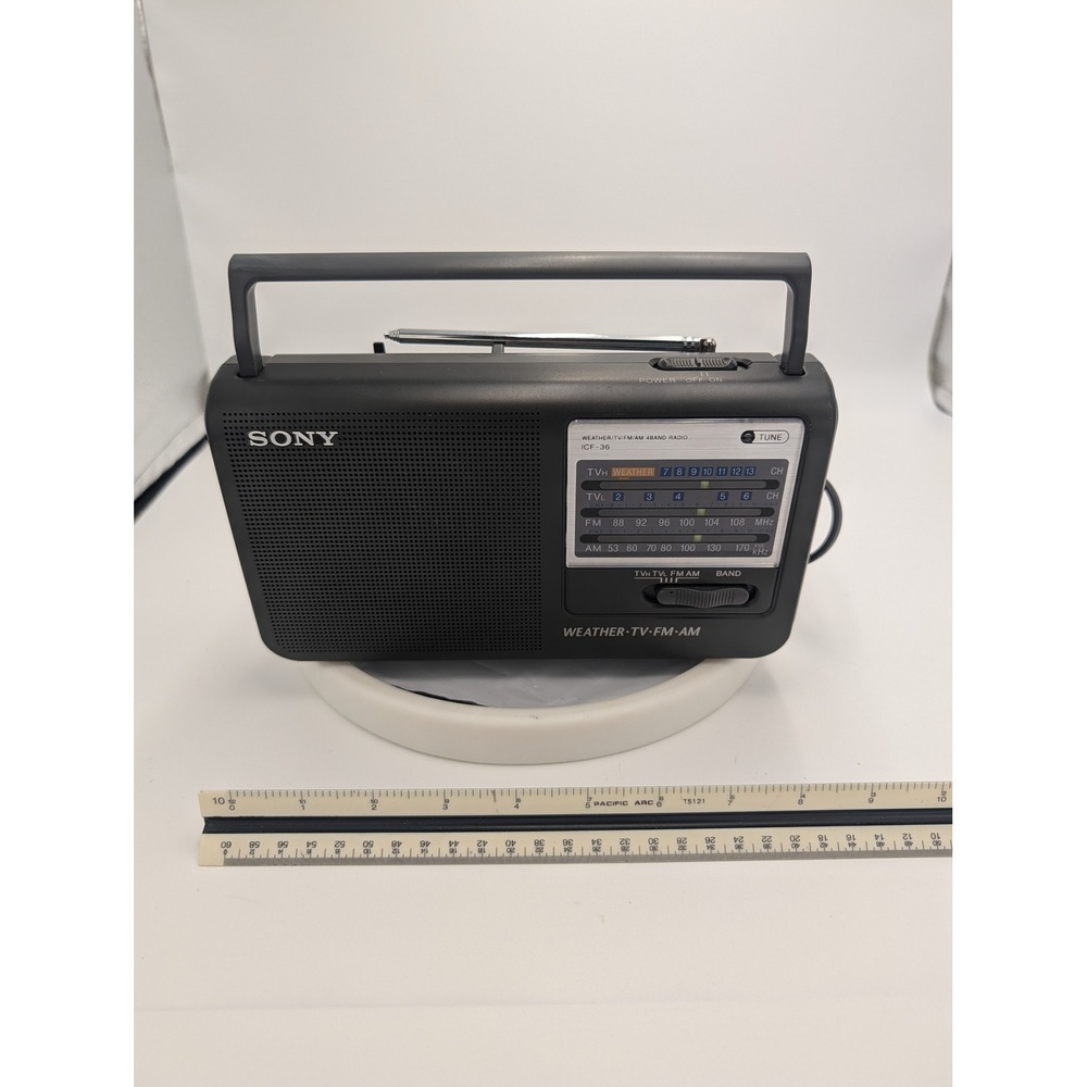 Sony ICF-36 Weather TV FM AM 4-Band Portable Radio Tested Working Black